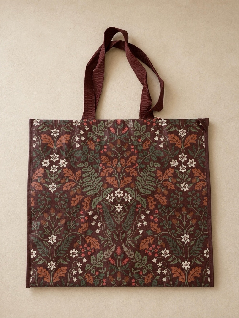 Fall botanical print reusable tote bag